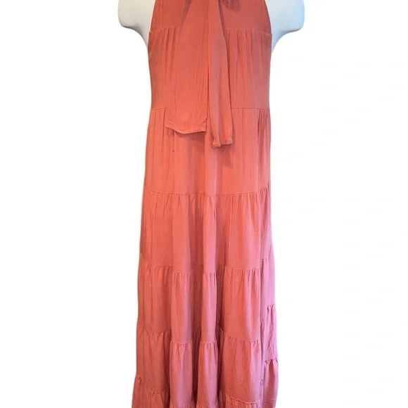 Haeof Women's Dress Size S Rust Pullover Sleeveless High Neck w/Tie Back Maxi - Picture 7 of 8